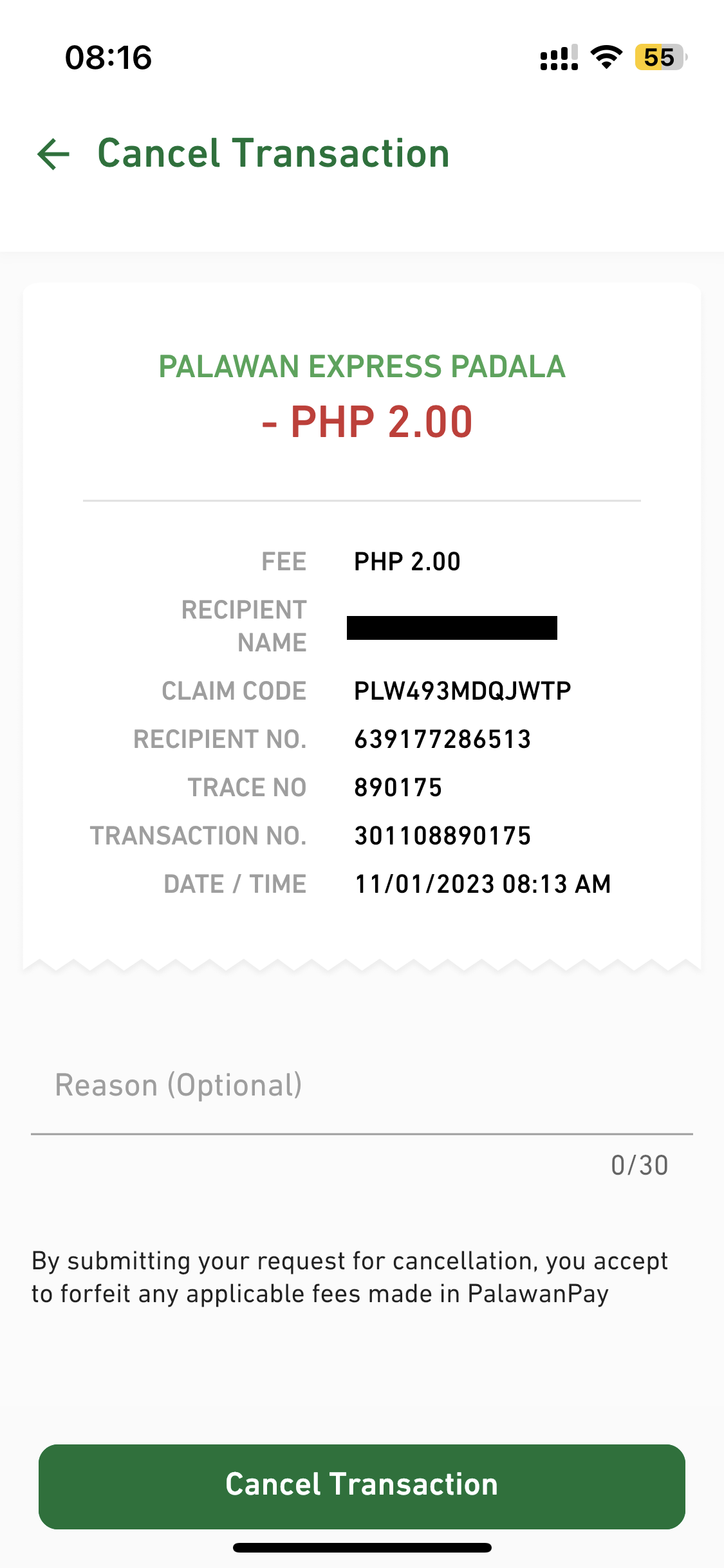Send to Palawan Express Pera Padala Cancelation Customer Care Portal
